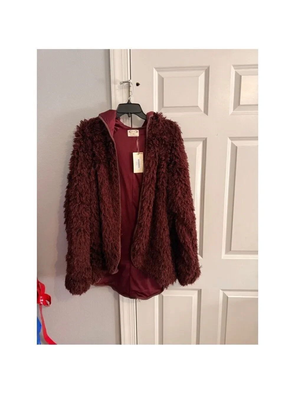 Women's Mia Joy Burgundy Shaggy Cardigan Sweater XL